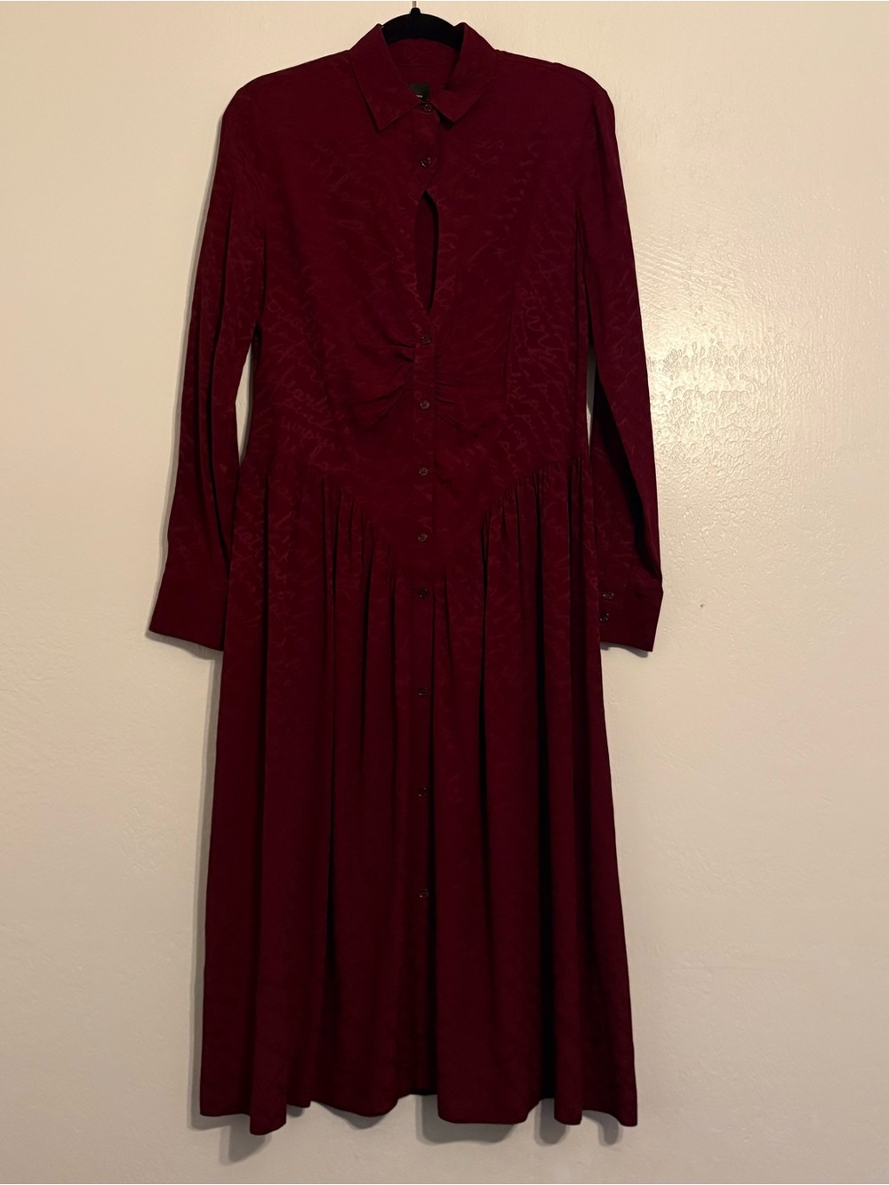 Pinko Burgundy Long Sleeve Midi Shirt Dress